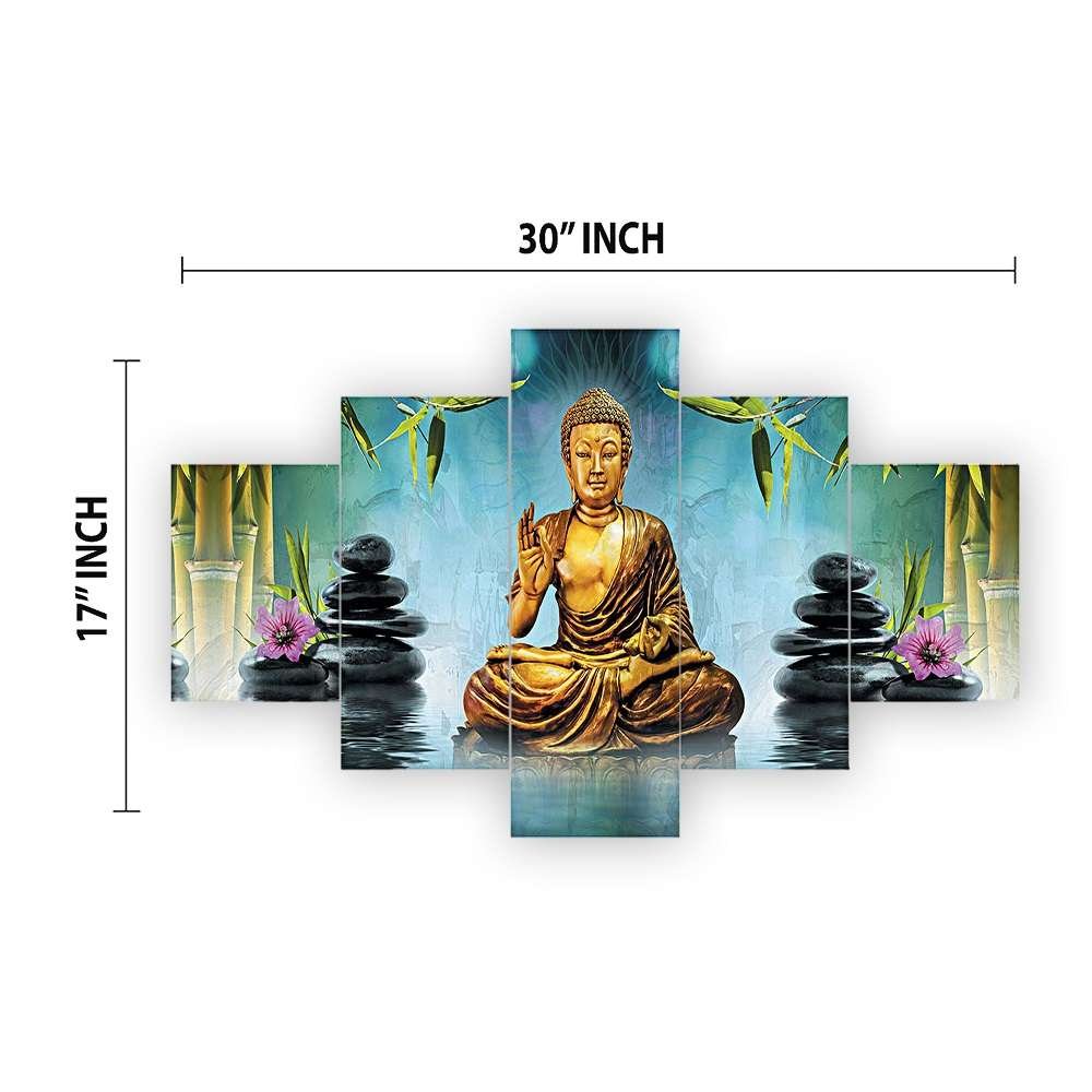 Buddha Set of Five 3D Framed Paintings for Wall Decoration – Ideal for Home, Living Room, and Bedroom (125 x 60 CM)