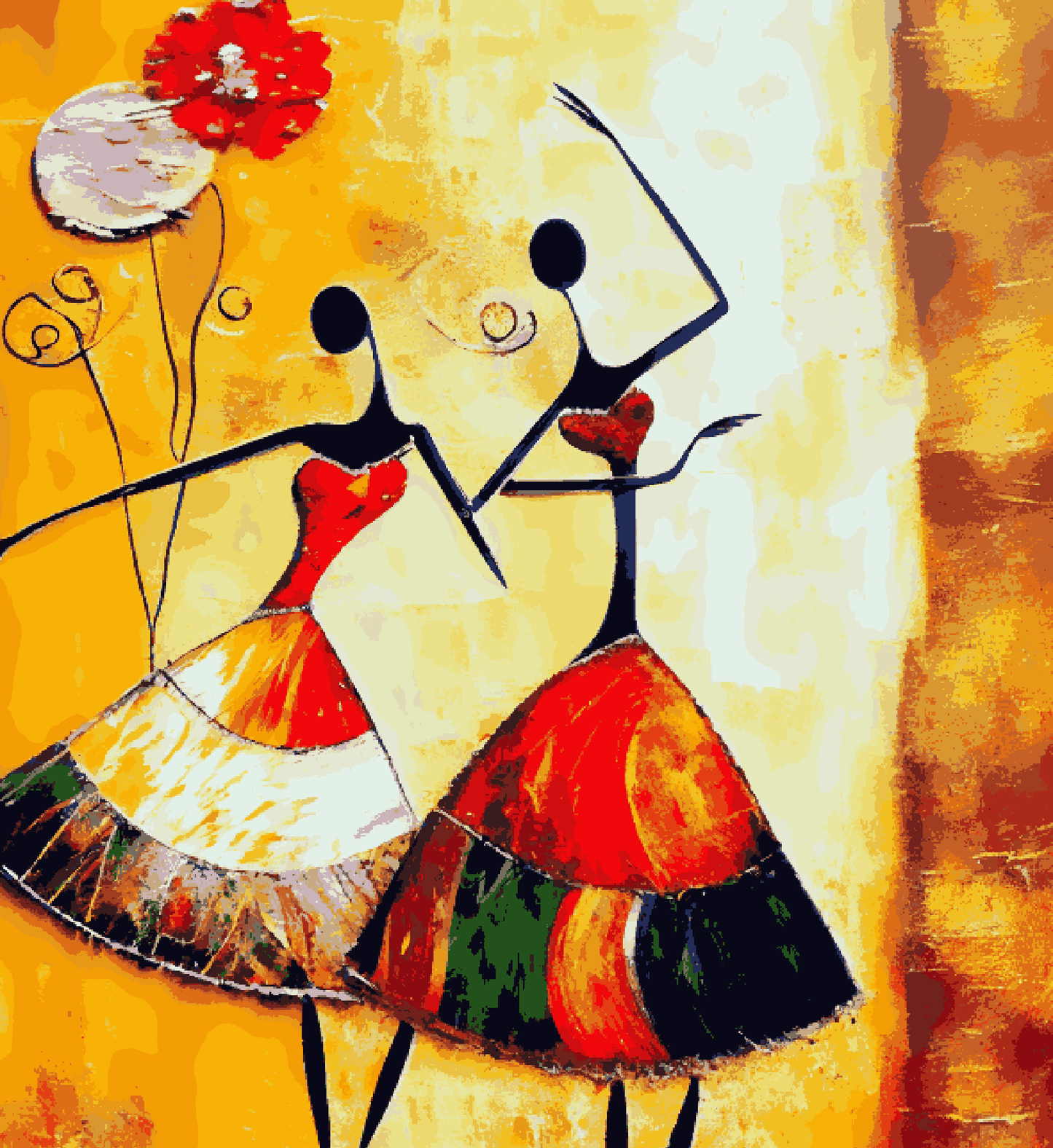 Girl Dancing Abstract Art Golden Paint Strokes
