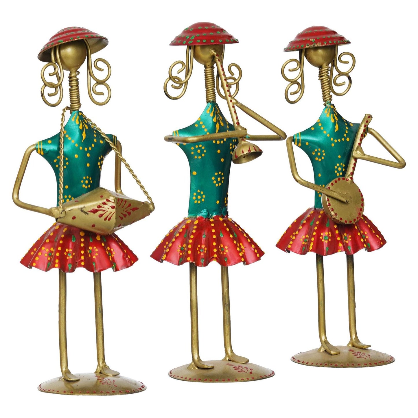 Set of 3 Antique Metal Decorative Tribal Musician Dolls Playing Musical Instrument Handicraft Item for Diwali Gifts | Home & office Decoration