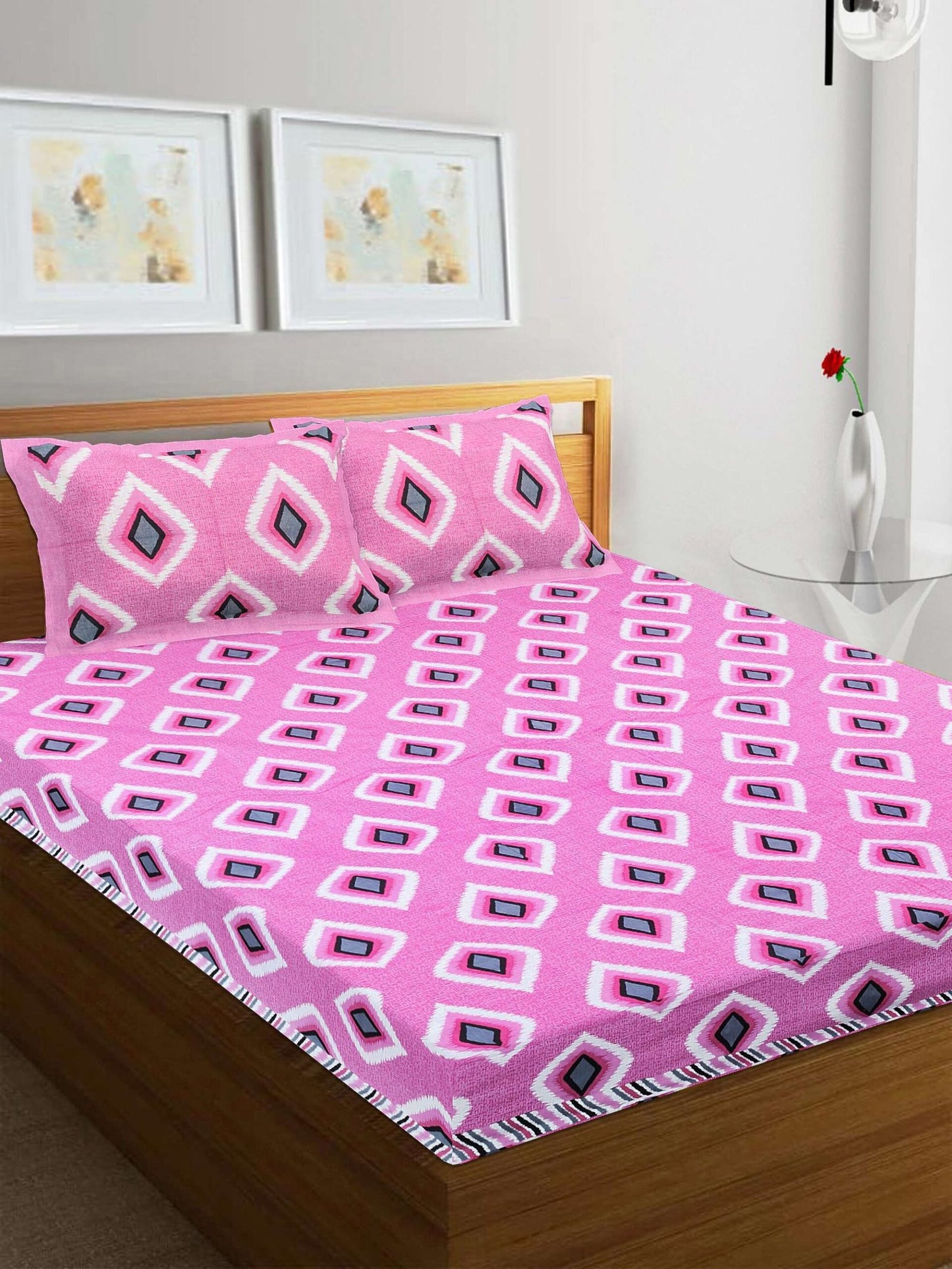 100% Pure Cotton Traditional Printed Bedsheet for Double Bed King Size Bedsheet with 2 Pillow Covers