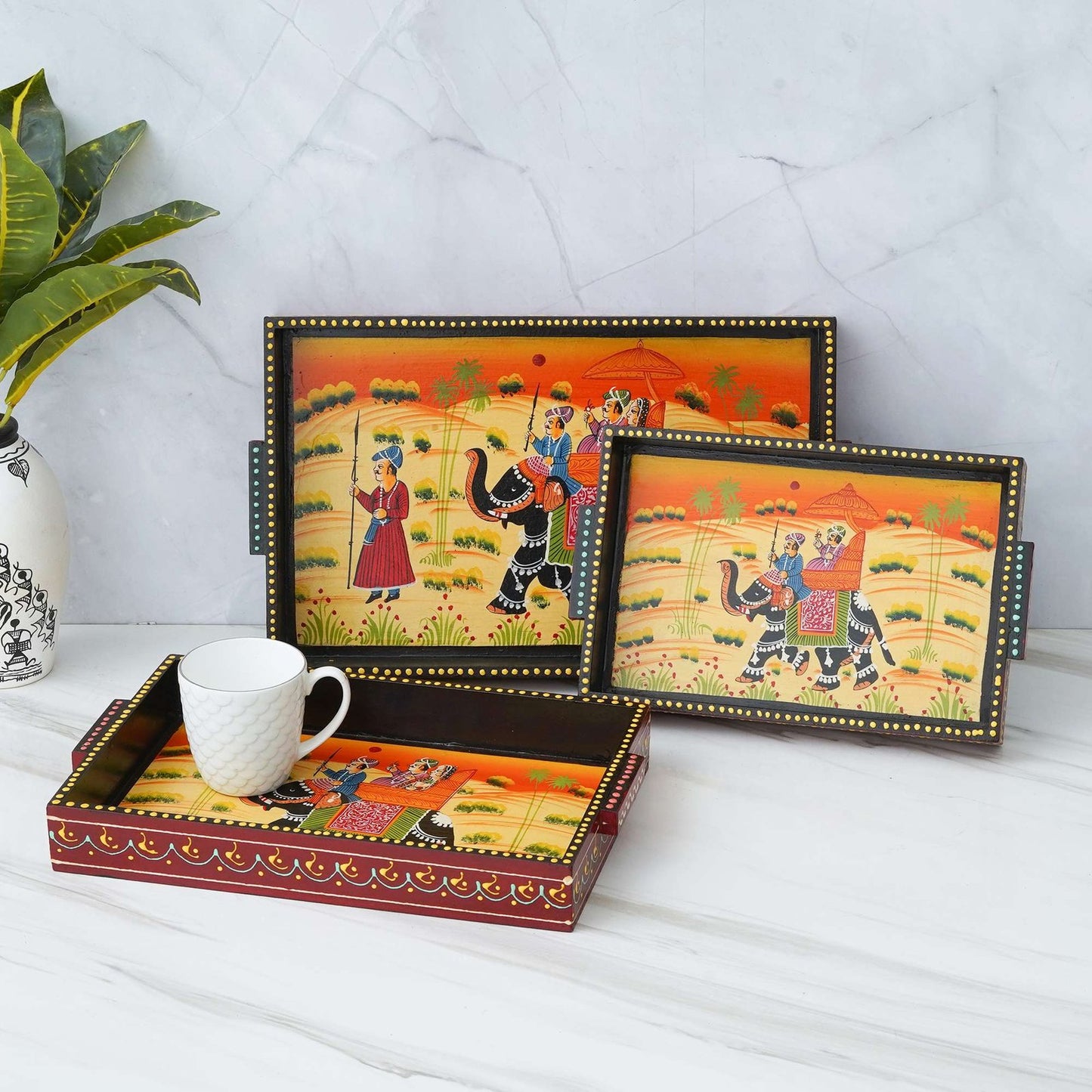 Set of 3 Handcrafted Wooden Trays: Versatile and Elegant Serving Solutions