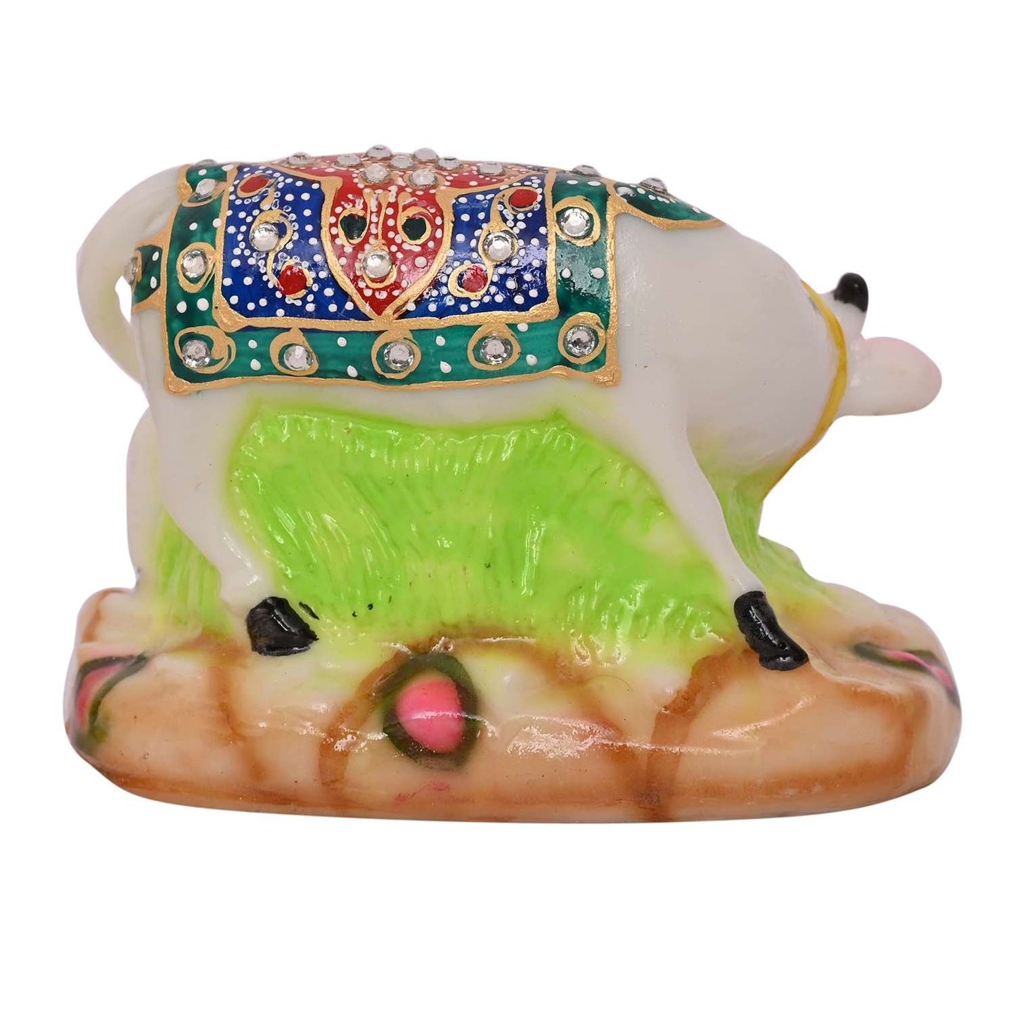White Marble Kamdhenu Cow and Calf Statue (8.5 cm x 12 cm)