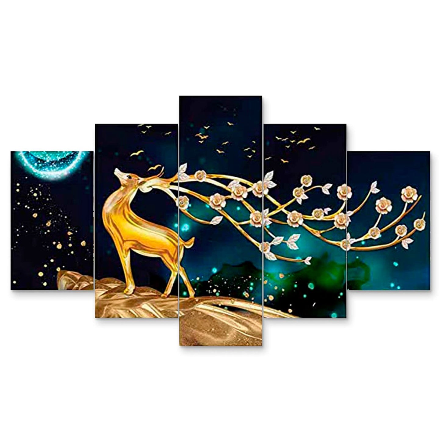 Nature Set of Five 3D Framed Paintings for Wall Decoration – Ideal for Home, Living Room, and Bedroom (75 x 43 CM)