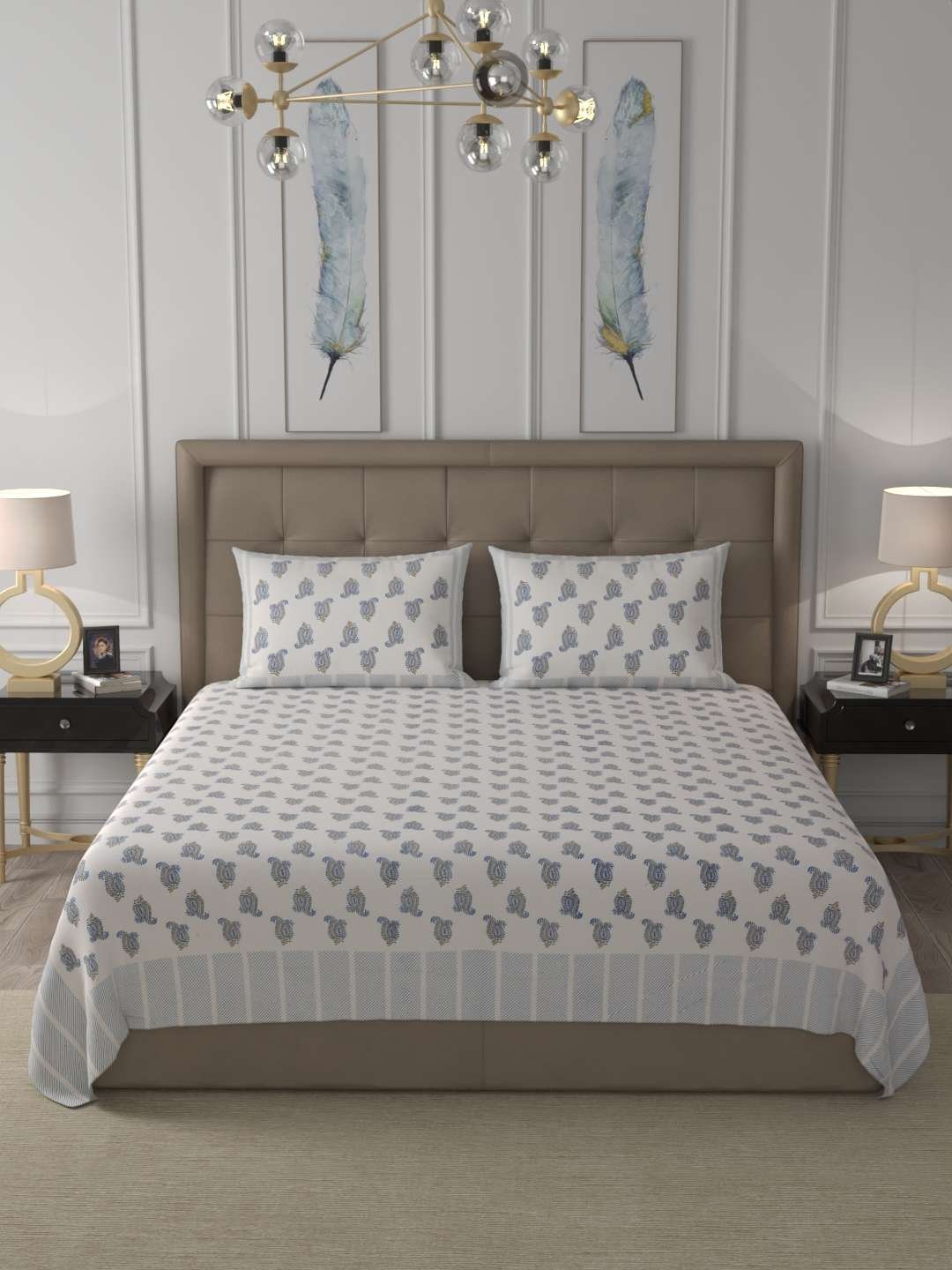100% Pure Cotton Traditional Printed Bedsheet for Double Bed King Size Bedsheet with 2 Pillow Covers
