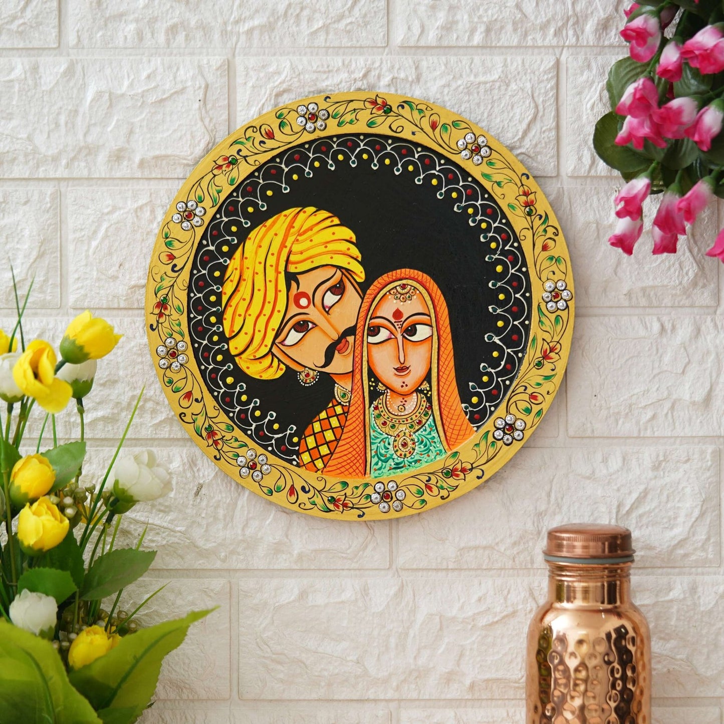 Pichwai Painting on Wall hanging plate beautiful rajasthani man & woman pichwai plate