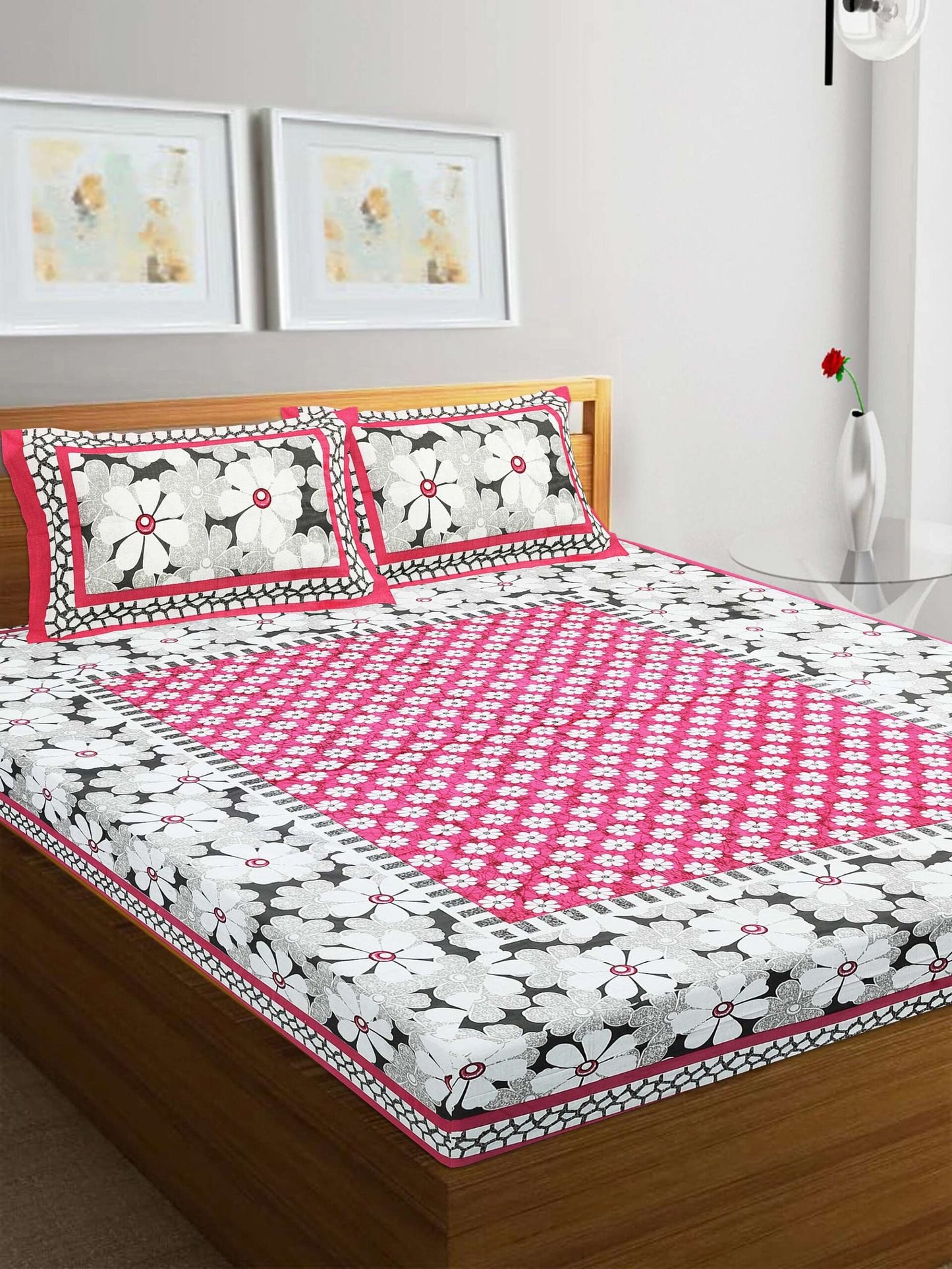 100% Pure Cotton Traditional Printed Bedsheet for Double Bed King Size Bedsheet with 2 Pillow Covers