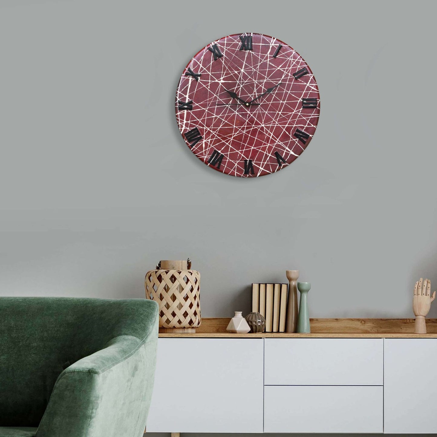 Exquisite Wooden Handmade Wall Clock Brown With White Printed Acrylic Wall Clock for Home & Office Decorative Big Size Clock (16 Inch)