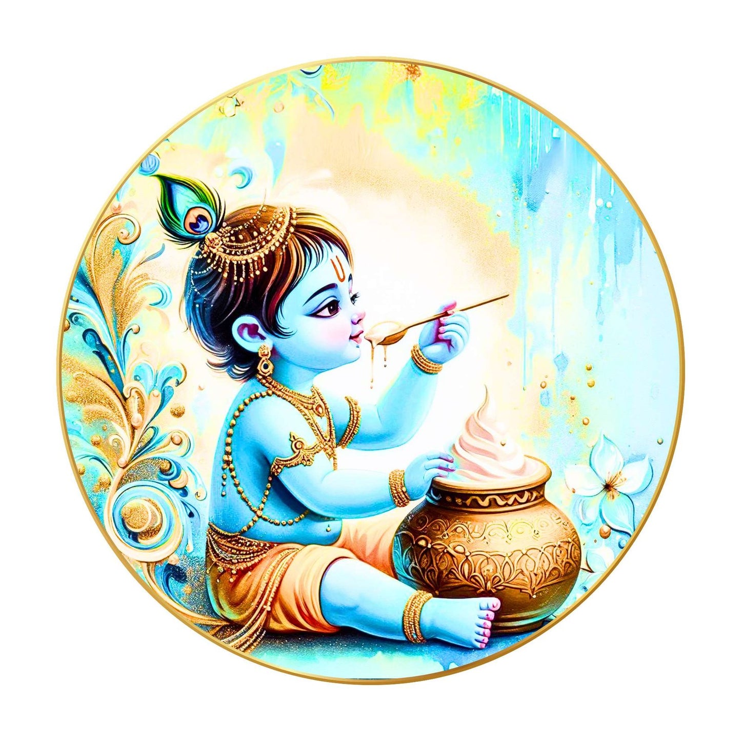 Wall Painting for Wall Decoration with Frame Sparkle Glossy Round Golden Framed Large Painting Office, Living Room, Bedroom, Home Decoration