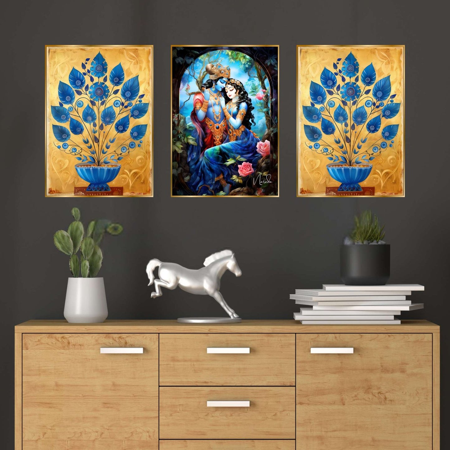 Set of Three Wall Paintings for Wall Dacoration Golden Framed Wall Paintings for Living Room & Bedroom Wall Art for Home Decoration & Office Wall Décor (24×18 inch CH-GD3-9)