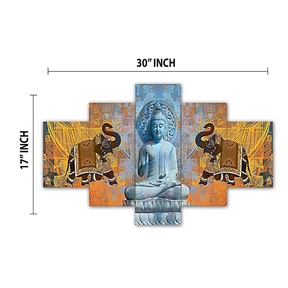 Buddha Set of Five 3D Framed Paintings for Wall Decoration – Ideal for Home, Living Room, and Bedroom (125 x 60 CM)