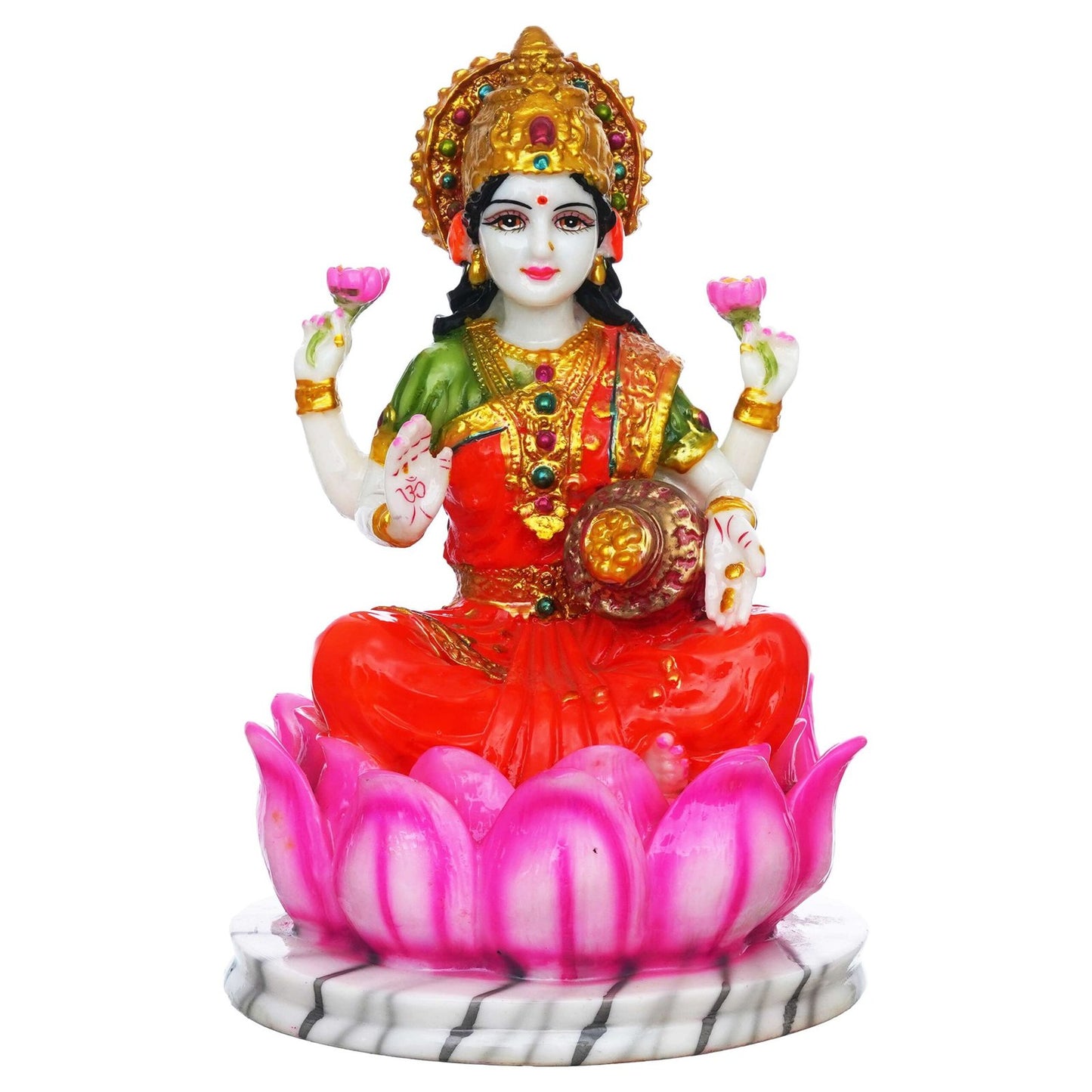 Hindu Goddess Lakshmi Statue Sitting on Lotus Flower (10.5 Inch)