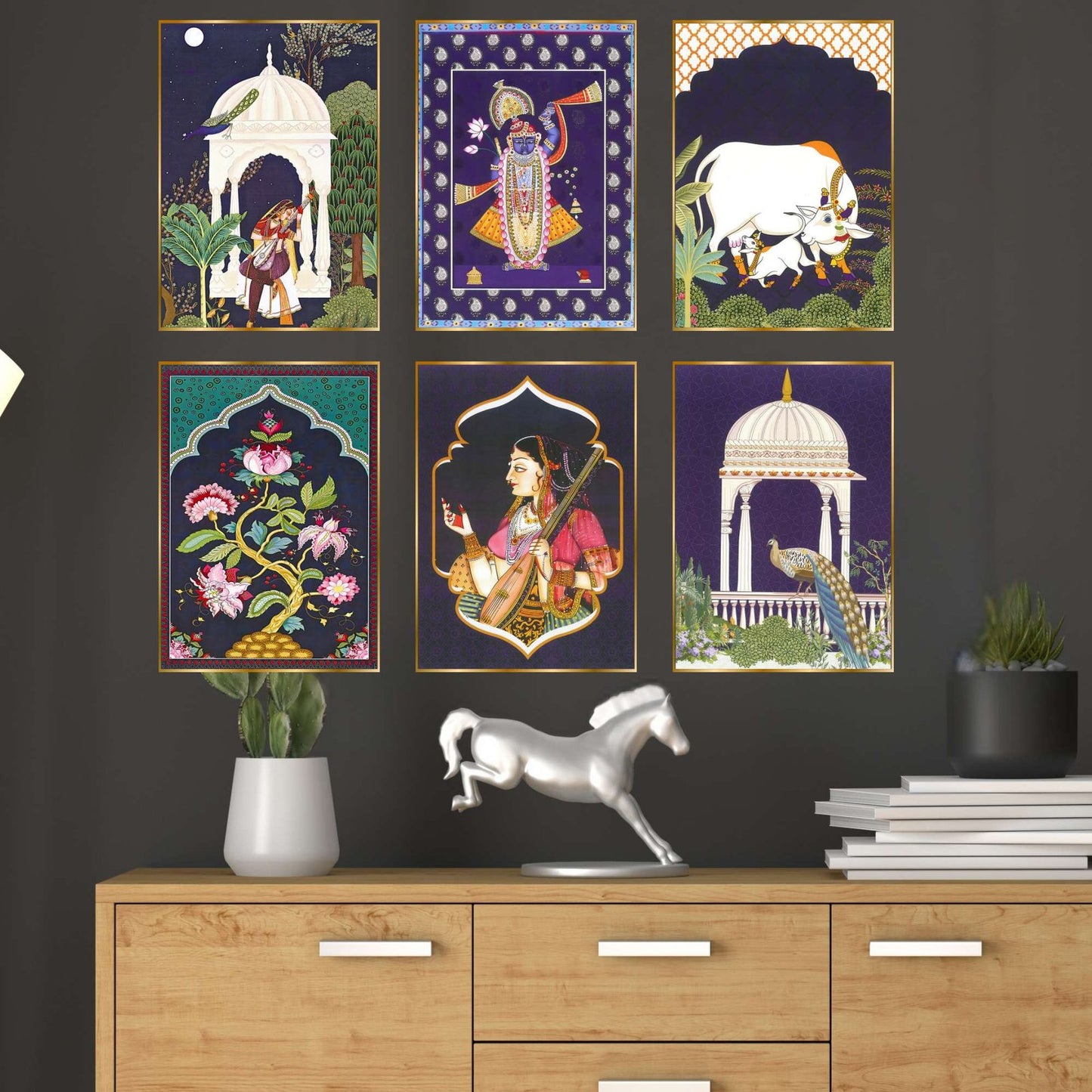 Set of Six Wall Paintings for Wall Dacoration Golden Framed Wall Paintings for Living Room & Bedroom Wall Art for Home Decoration & Office Wall Décor (17×13 inch CH-GD6-3)