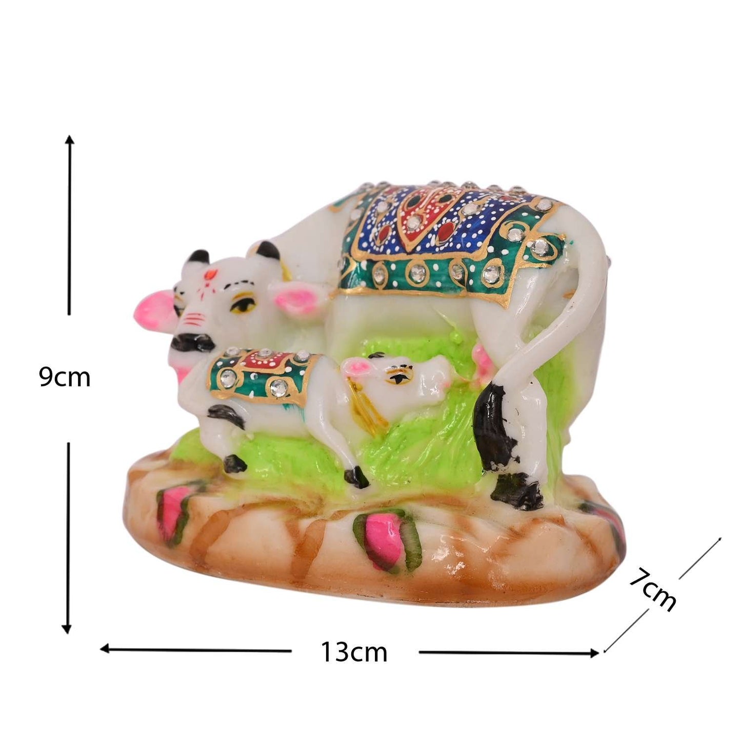White Marble Kamdhenu Cow and Calf Statue (8.5 cm x 12 cm)