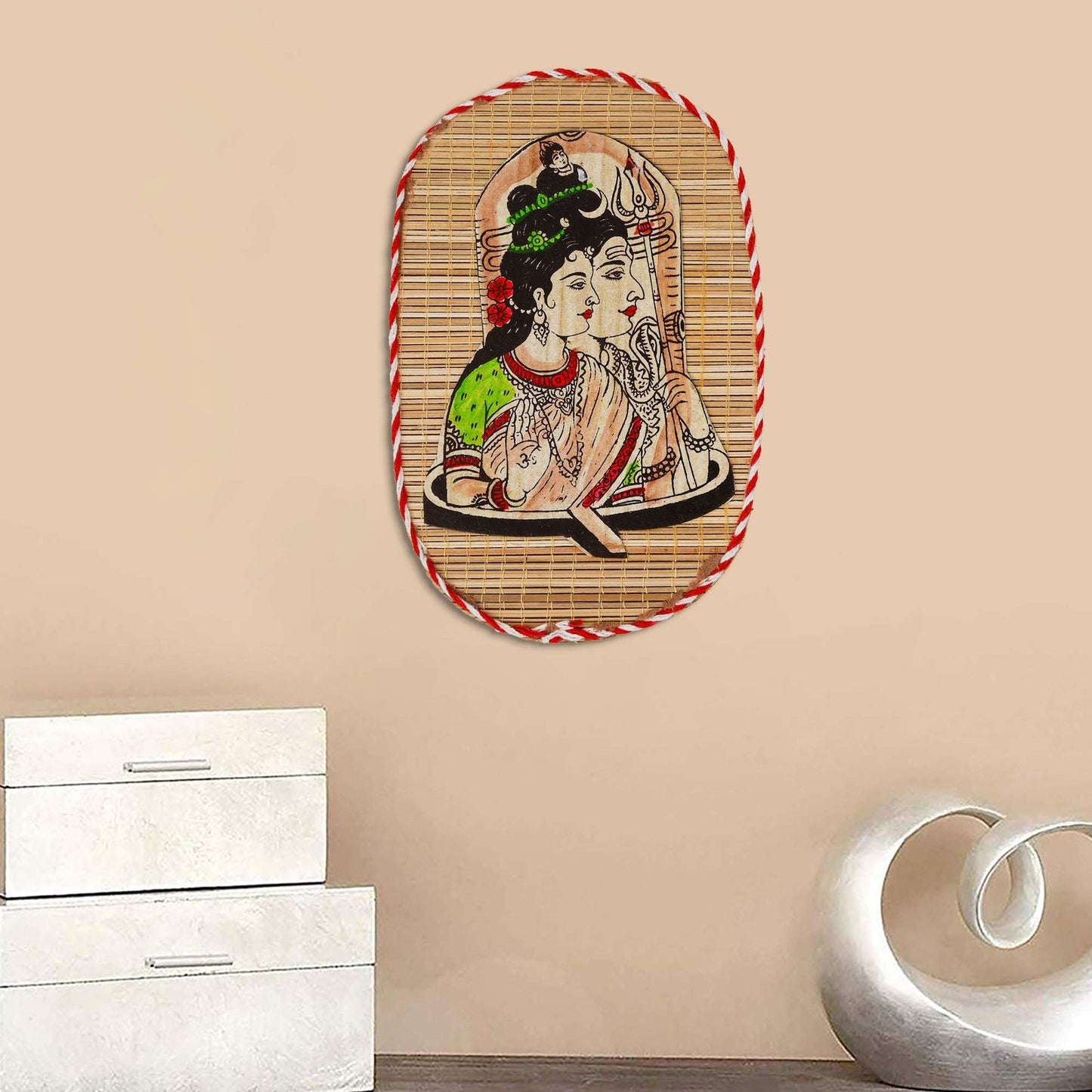Oval Shaped Design Bamboo Hand Crafted Wall Hangings Of Shiv Sakti For Home D?cor
