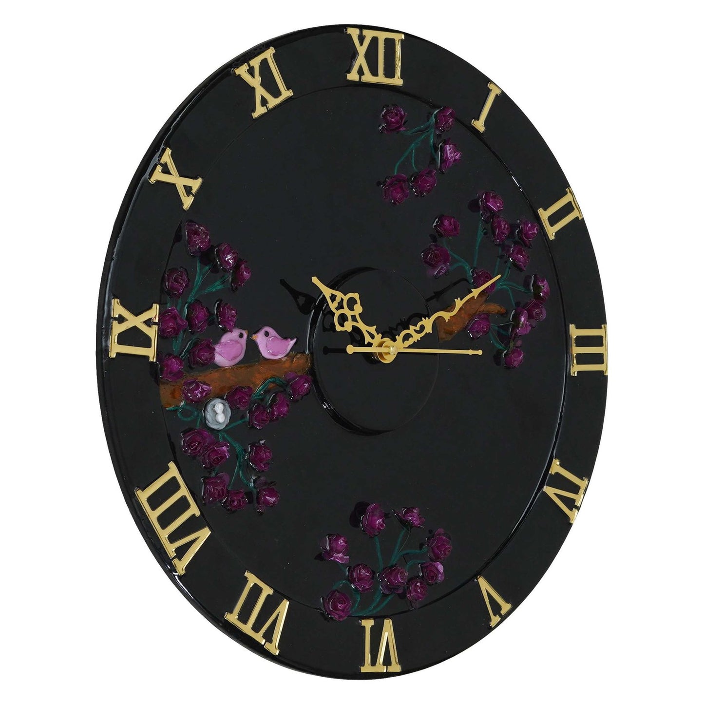 Exquisite Wooden Handmade Wall Clock black With Dark Pink and Golden Printed Acrylic Wall Clock for Home (18 Inch)