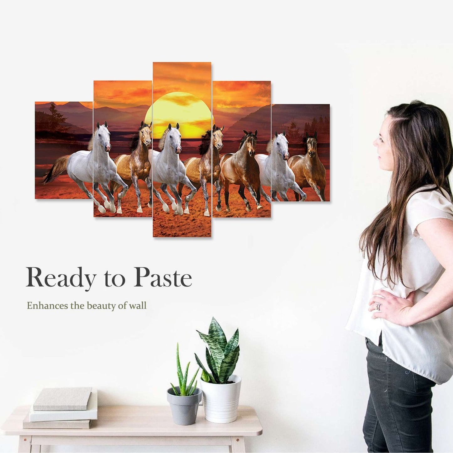 Horse Set of Five 3D Framed Paintings for Wall Decoration – Ideal for Home, Living Room, and Bedroom (125 x 60 CM)
