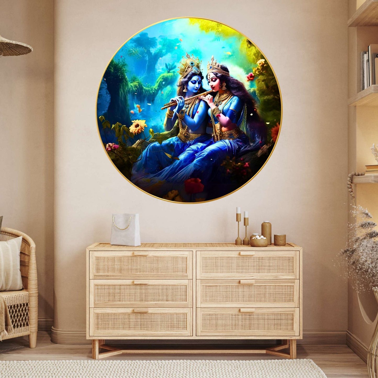 Wall Painting for Wall Decoration with Frame Sparkle Glossy Round Golden Framed Large Painting Office, Living Room, Bedroom, Home Decoration