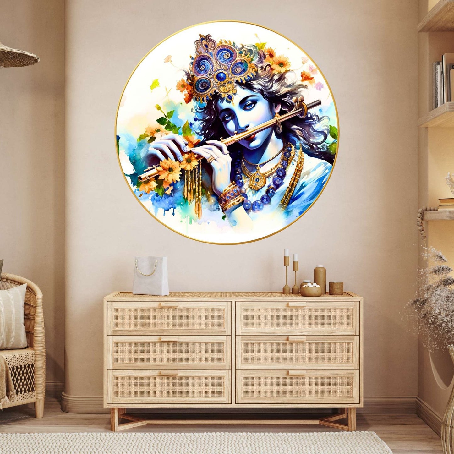 Wall Painting for Wall Decoration with Frame Sparkle Glossy Round Golden Framed Large Painting Office, Living Room, Bedroom, Home Decoration
