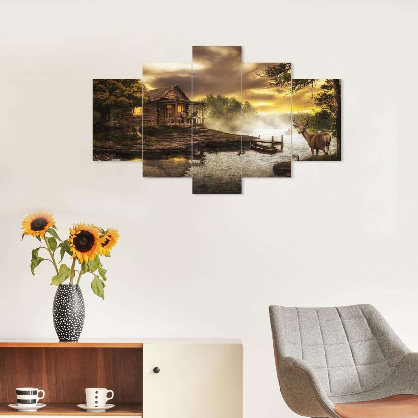 Nature Set of Five 3D Framed Paintings for Wall Decoration – Ideal for Home, Living Room, and Bedroom (125 x 60 CM)