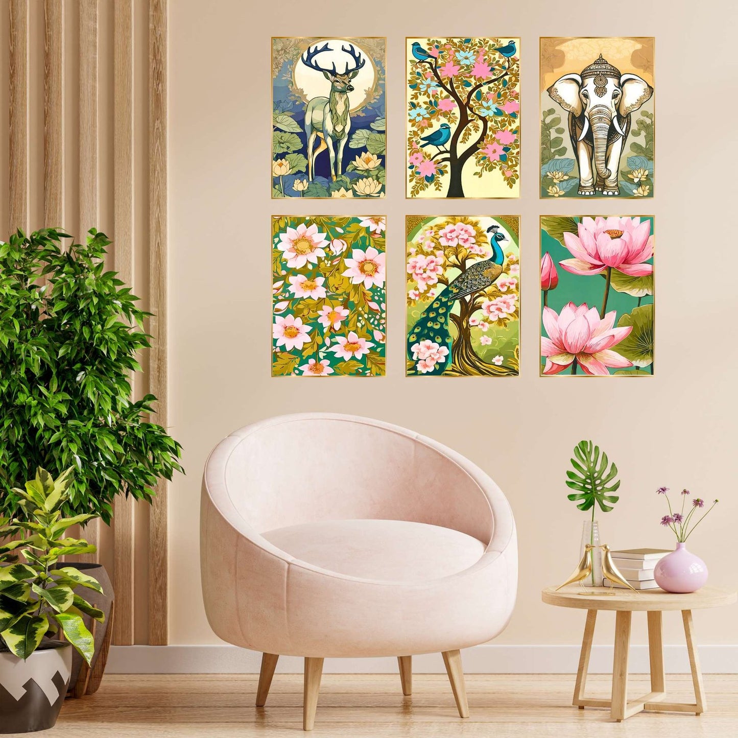 Set of Six Wall Paintings for Wall Dacoration Golden Framed Wall Paintings for Living Room & Bedroom Wall Art for Home Decoration & Office Wall Décor (17×13 inch CH-GD6-7)