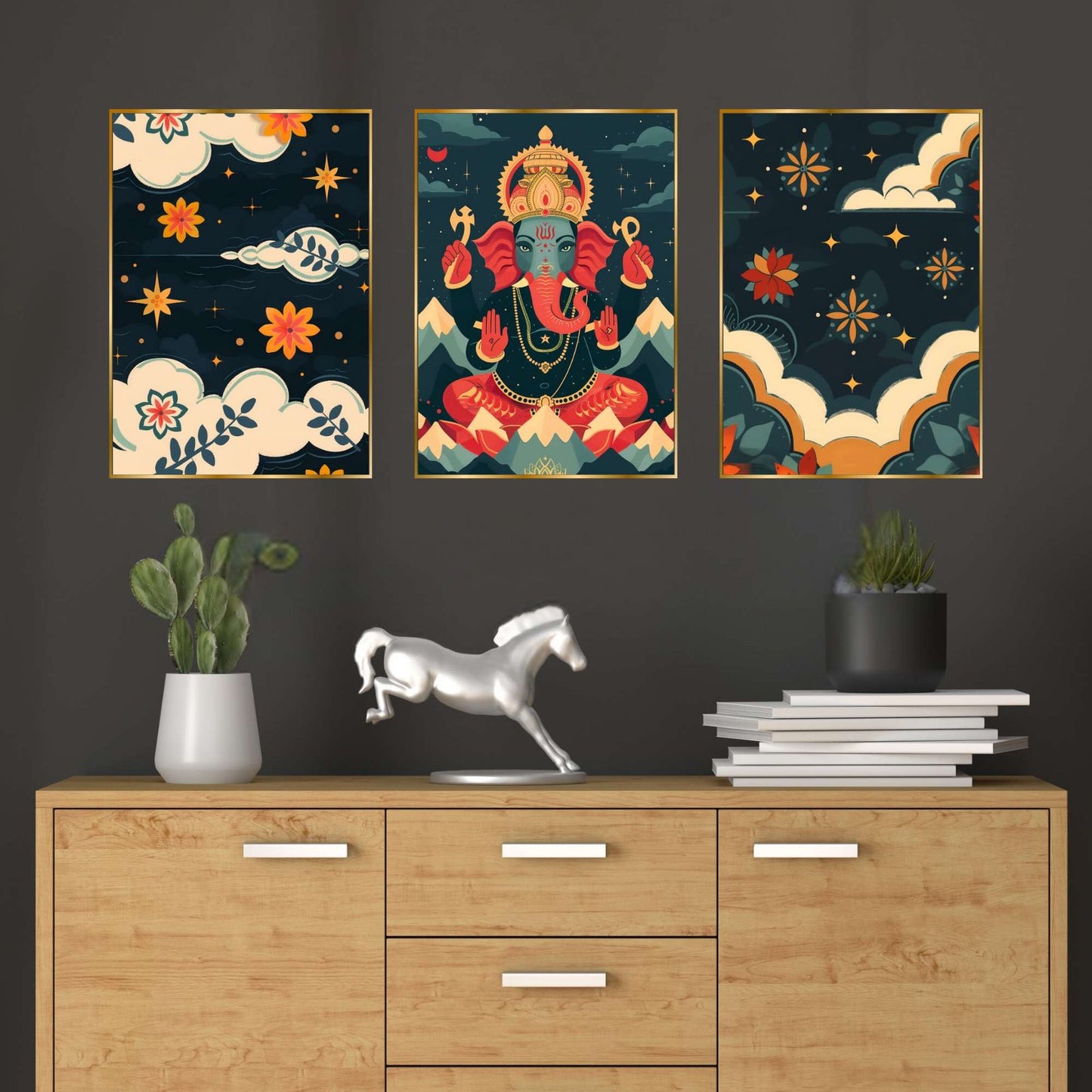 Set of Three Wall Paintings for Wall Dacoration Golden Framed Wall Paintings for Living Room & Bedroom Wall Art for Home Decoration & Office Wall Décor (24×18 inch CH-GD3-6)