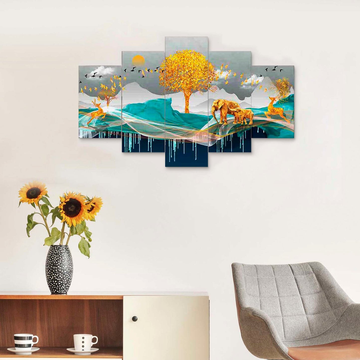 Nature Set of Five 3D Framed Paintings for Wall Decoration – Ideal for Home, Living Room, and Bedroom (75 x 43 CM)
