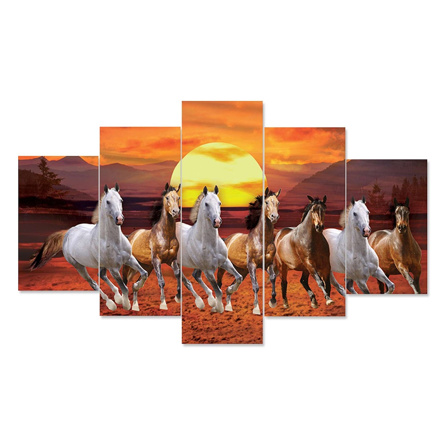Horse Set of Five 3D Framed Paintings for Wall Decoration – Ideal for Home, Living Room, and Bedroom (125 x 60 CM)