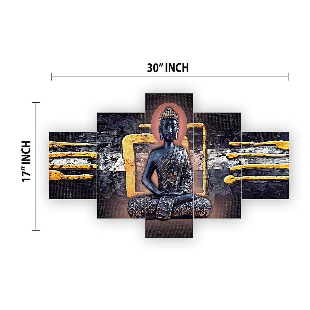 Buddha Set of Five 3D Framed Paintings for Wall Decoration – Ideal for Home, Living Room, and Bedroom (125 x 60 CM)