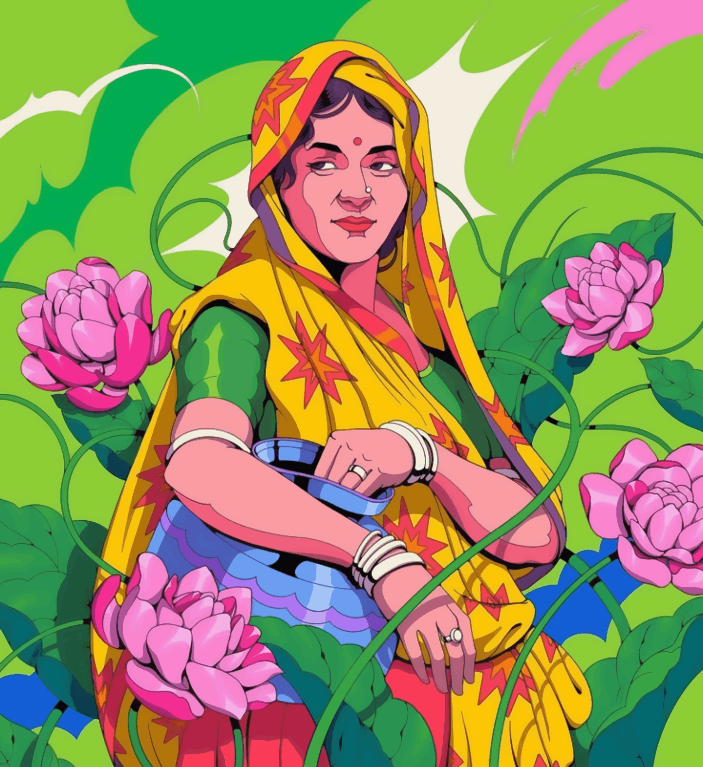 Indian Lady with Lotus