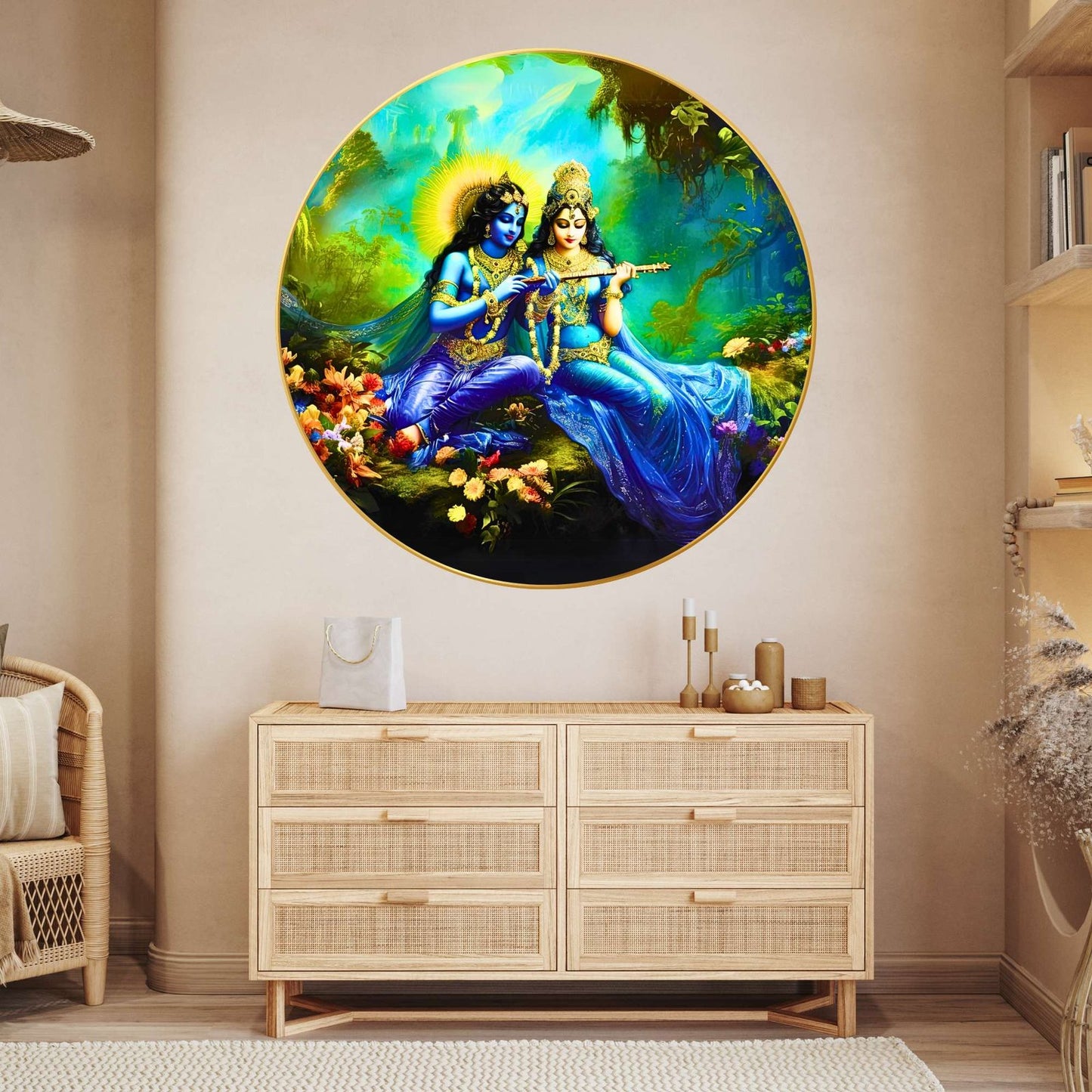 Wall Painting for Wall Decoration with Frame Sparkle Glossy Round Golden Framed Large Painting Office, Living Room, Bedroom, Home Decoration