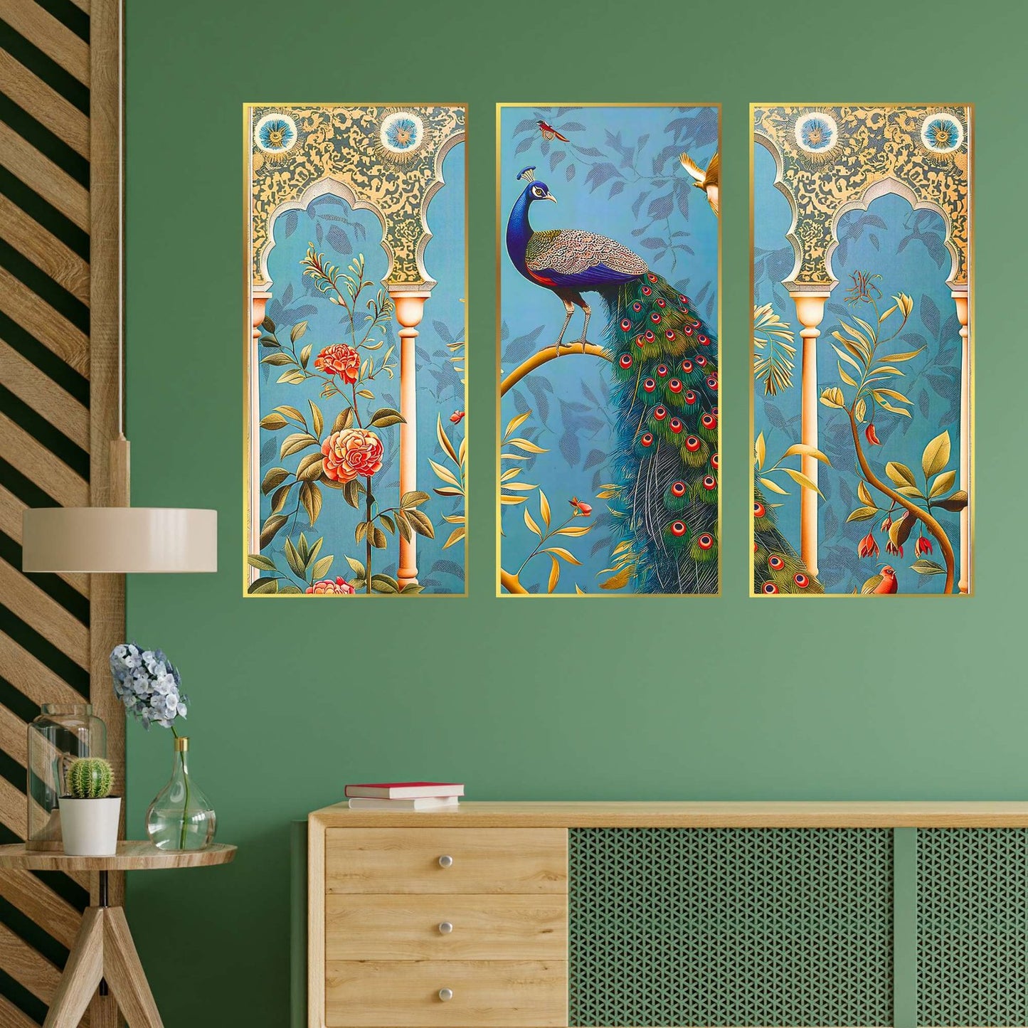 Set of Three large Wall Paintings for Wall Dacoration Golden Framed Wall Paintings for Living Room & Bedroom Wall Art for Home Decoration & Office Wall Décor (14×11 inch CH-LGD3-4)