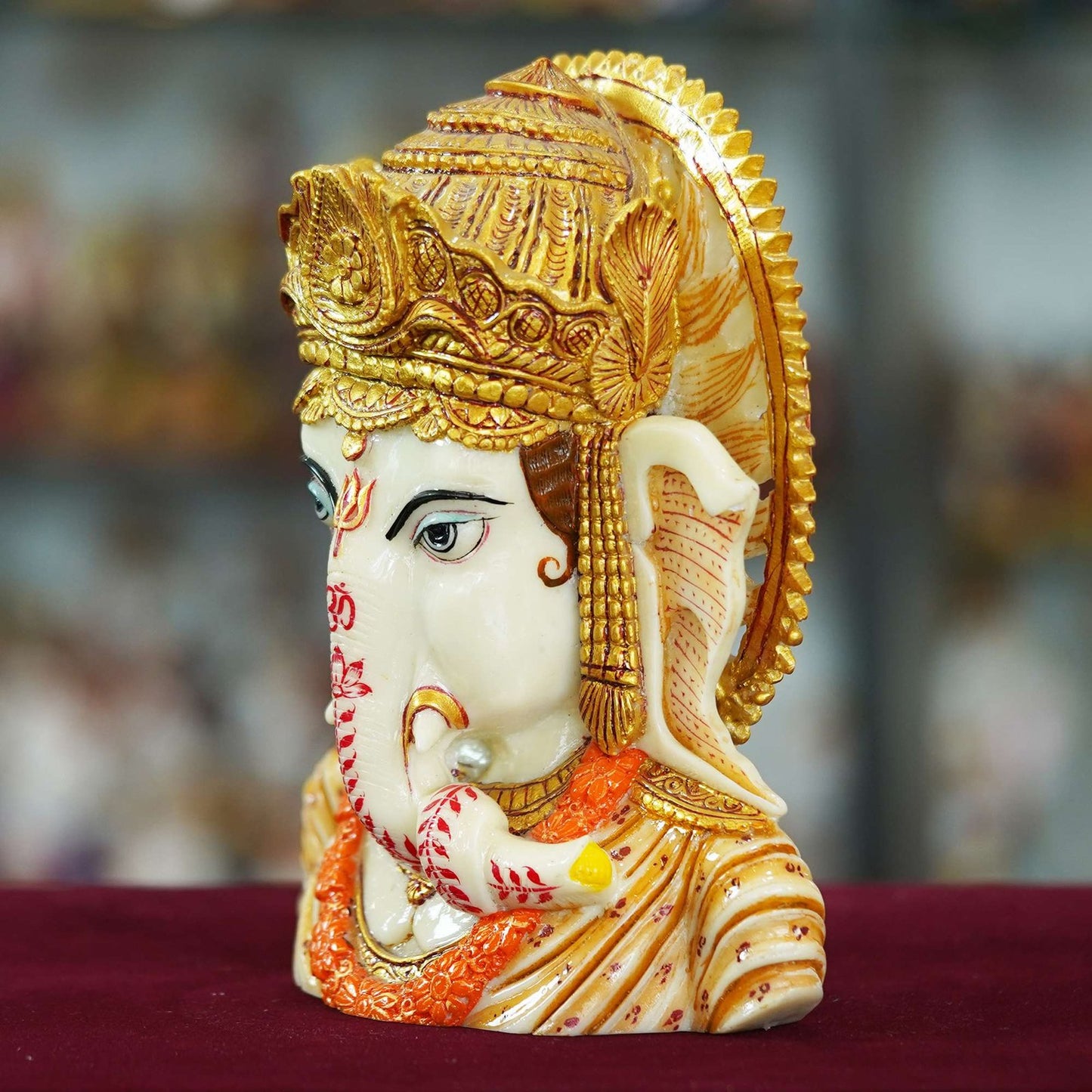 Marble Dust Ganesha Ji Face Statue Sitting on a Table