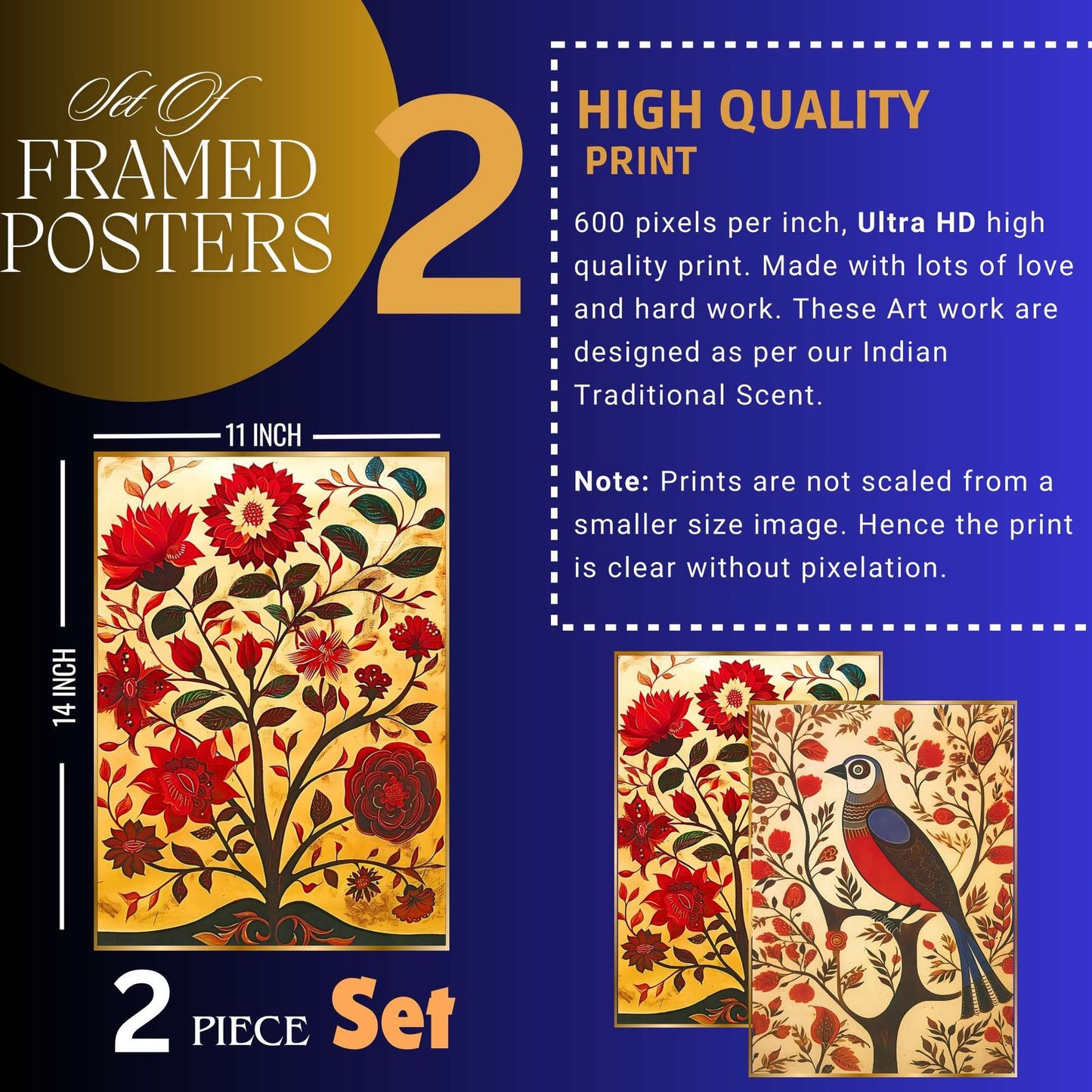 Set of Two Wall Paintings for Wall Dacoration Golden Framed Wall Paintings for Living Room & Bedroom Wall Art for Home Decoration & Office Wall Décor (14×11 inch CH-GD2-13)