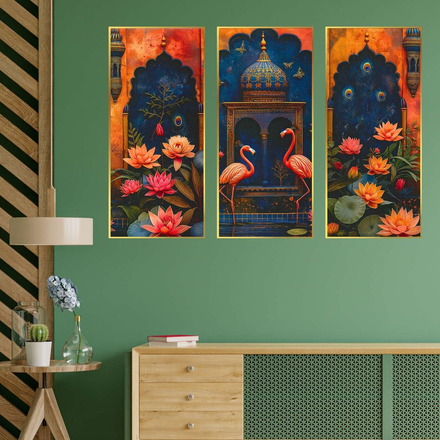 Set of Three large Wall Paintings for Wall Dacoration Golden Framed Wall Paintings for Living Room & Bedroom Wall Art for Home Decoration & Office Wall Décor (14×11 inch CH-LGD3-1)