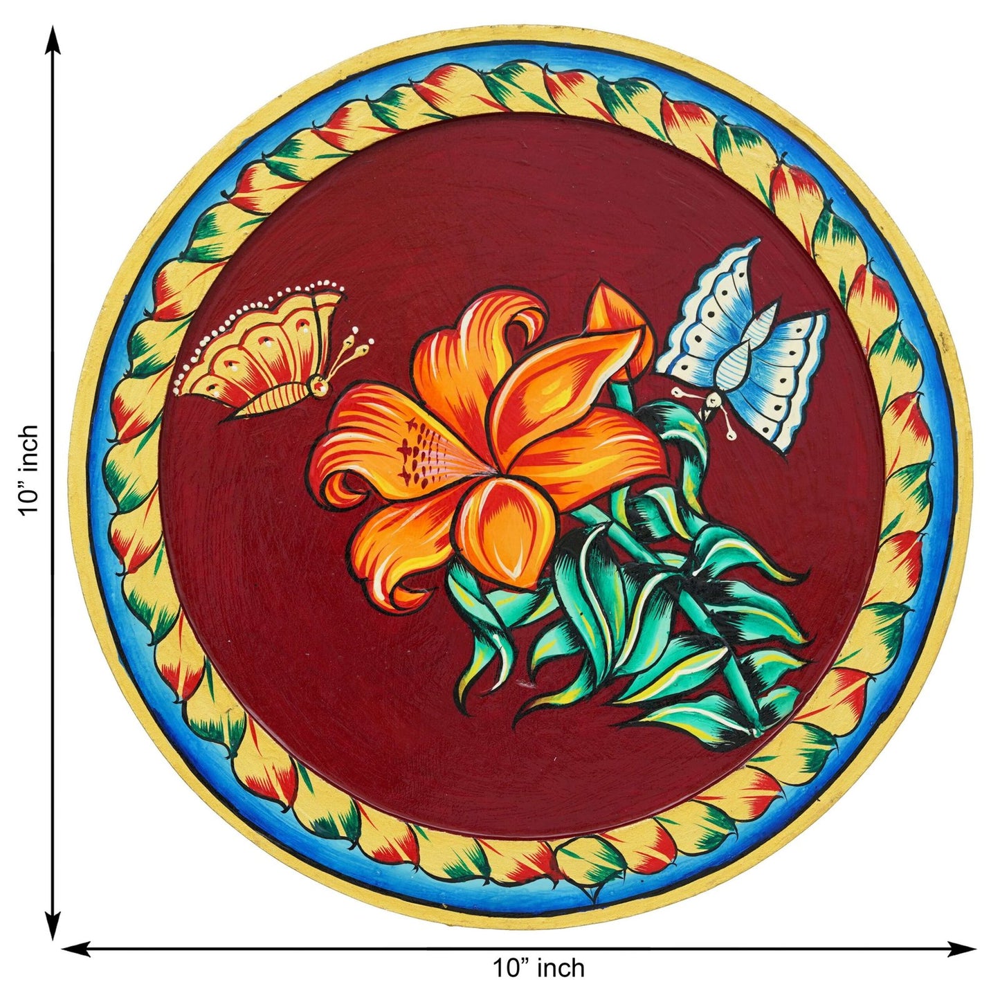 Decorative Red Plate with Butterfly and Flower Pichwai Painting