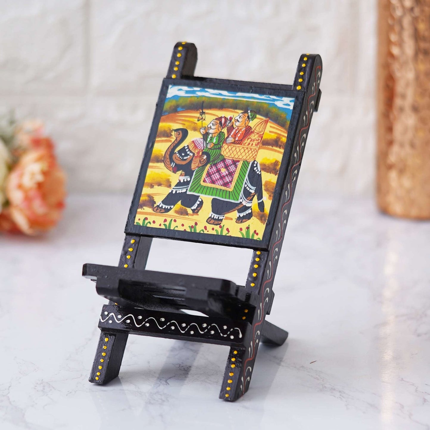 Handcrafted Wooden Mobile Stand Chair: Functional and Stylish Desk Accessory”