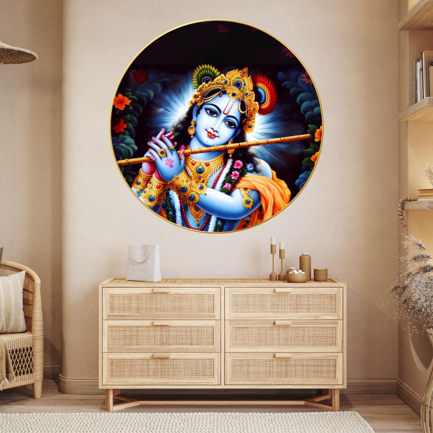 Wall Painting for Wall Decoration with Frame Sparkle Glossy Round Golden Framed Large Painting Office, Living Room, Bedroom, Home Decoration