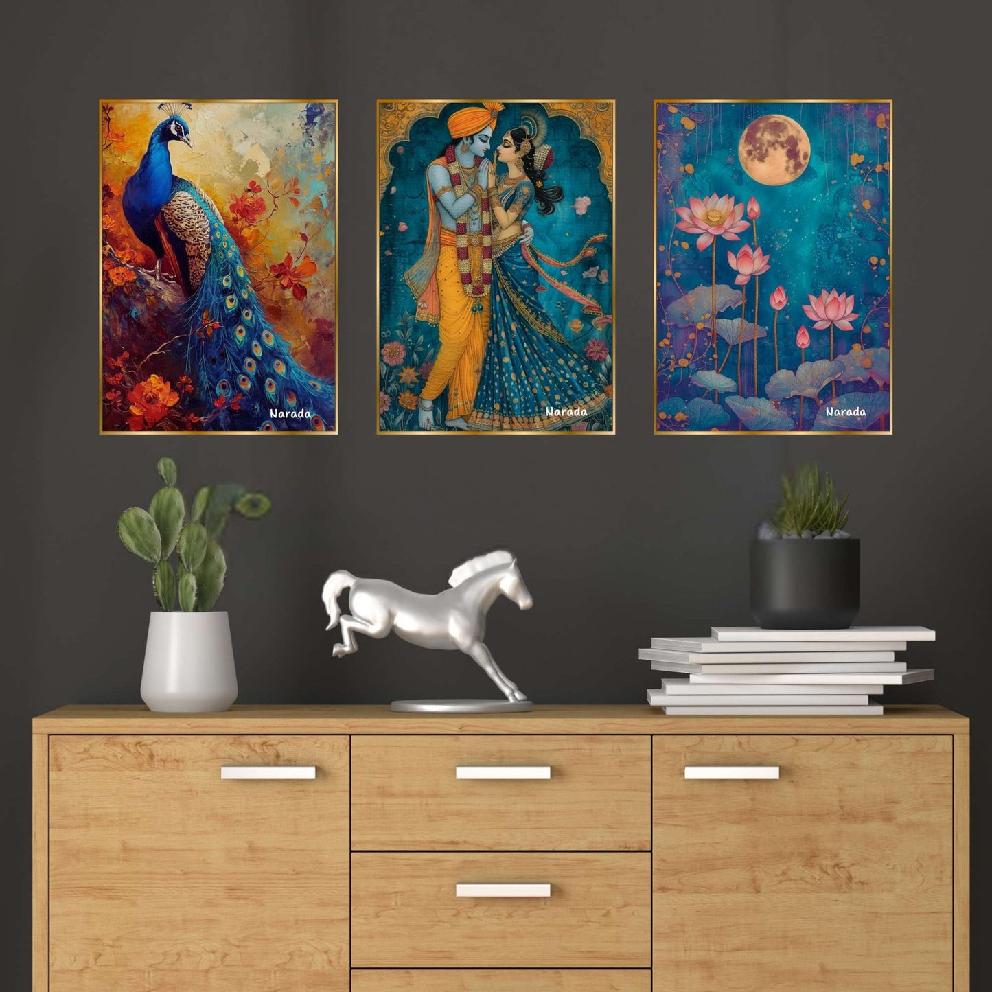 Set of Three Wall Paintings for Wall Dacoration Golden Framed Wall Paintings for Living Room & Bedroom Wall Art for Home Decoration & Office Wall Décor (24×18 inch CH-GD3-12)