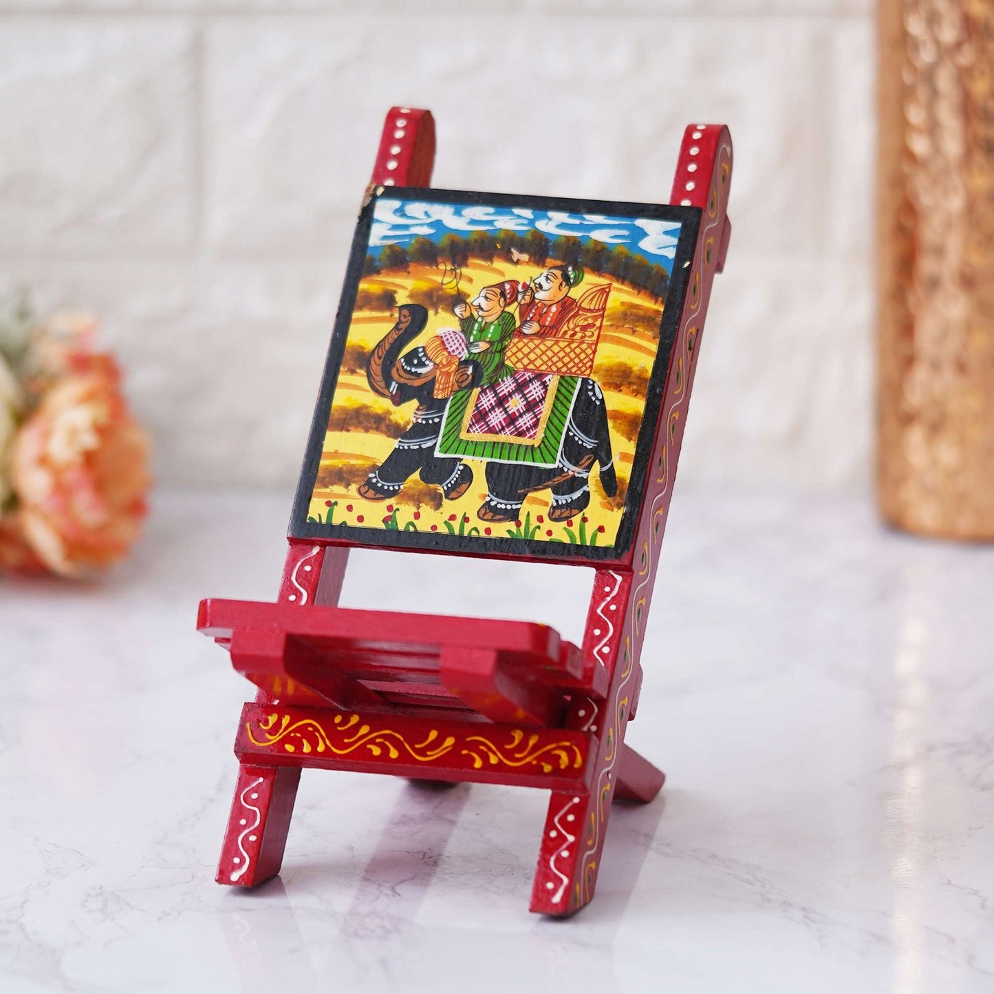 Handcrafted Wooden Mobile Stand Chair: Functional and Stylish Desk Accessory”