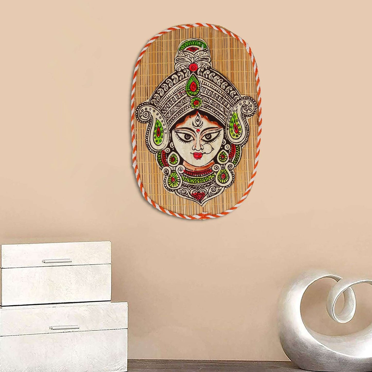 Oval Shaped Design Bamboo Hand Crafted Wall Hangings Durga Ji For Home D?cor | Bamboo Art For Wall Decor