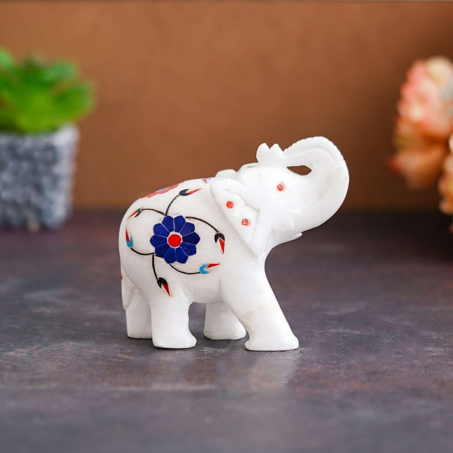 White Marble Elephant Showpieces Home Decor for Living Room, Table, Shelf for Vastu, Feng Shui, Office Decor, Gifting -1