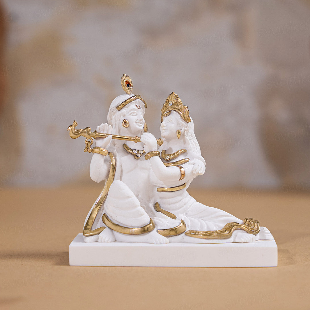 Svastika Luxurious White & Gold Radha Krishna Murti (3 Inch)