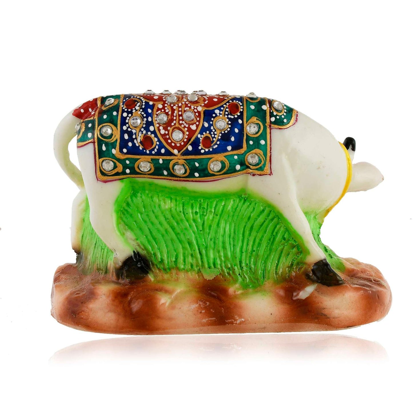 White Marble Kamdhenu Cow and Calf Statue (8.5 cm x 12 cm)