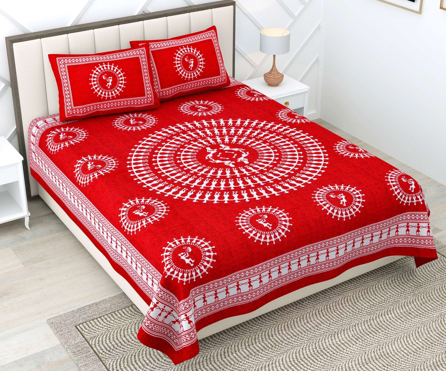 100% Pure Cotton Traditional Printed Bedsheet for Double Bed King Size Bedsheet with 2 Pillow Covers