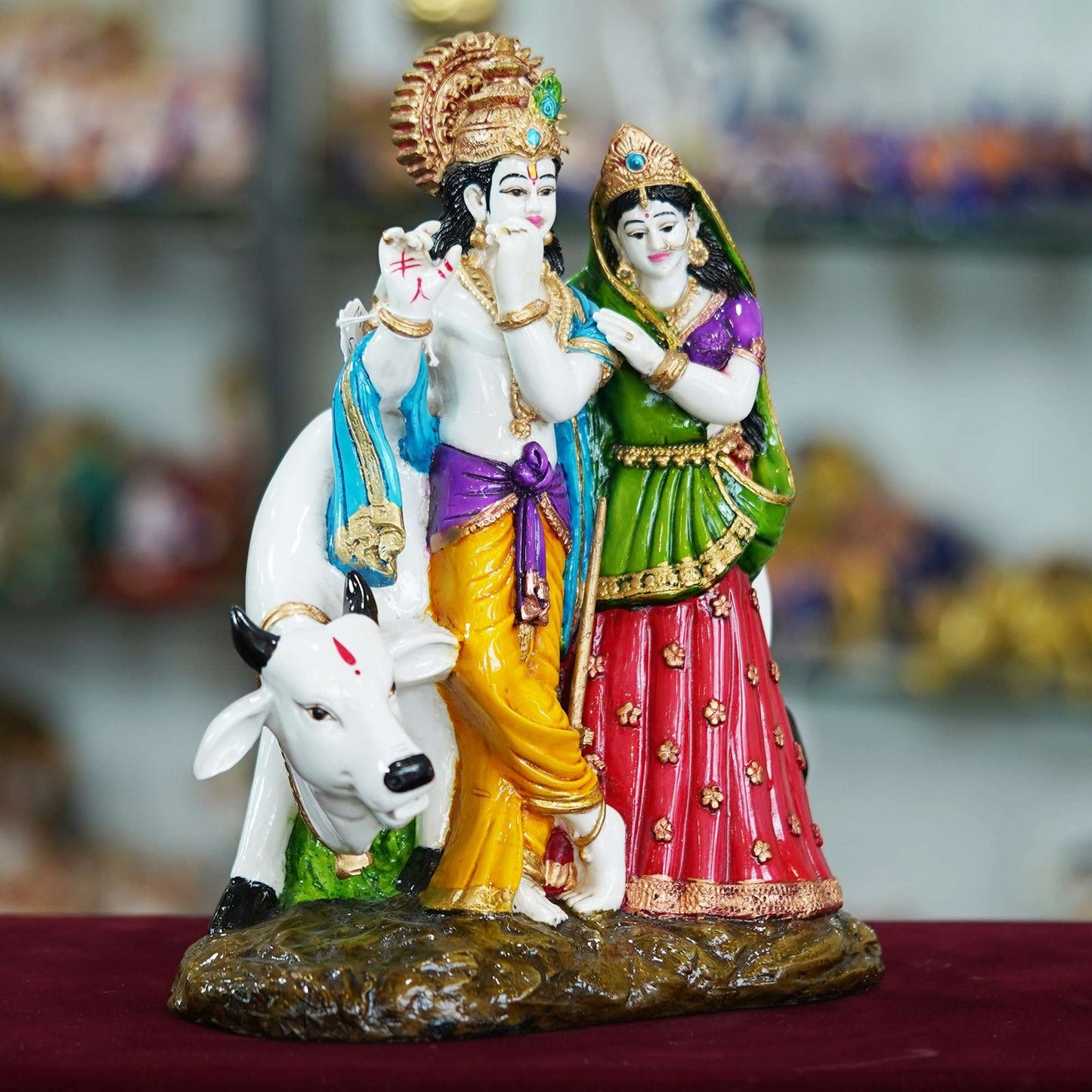 Radha Krishna with Cow Resin Sculpture – Divine Harmony and Blessings for Your Home