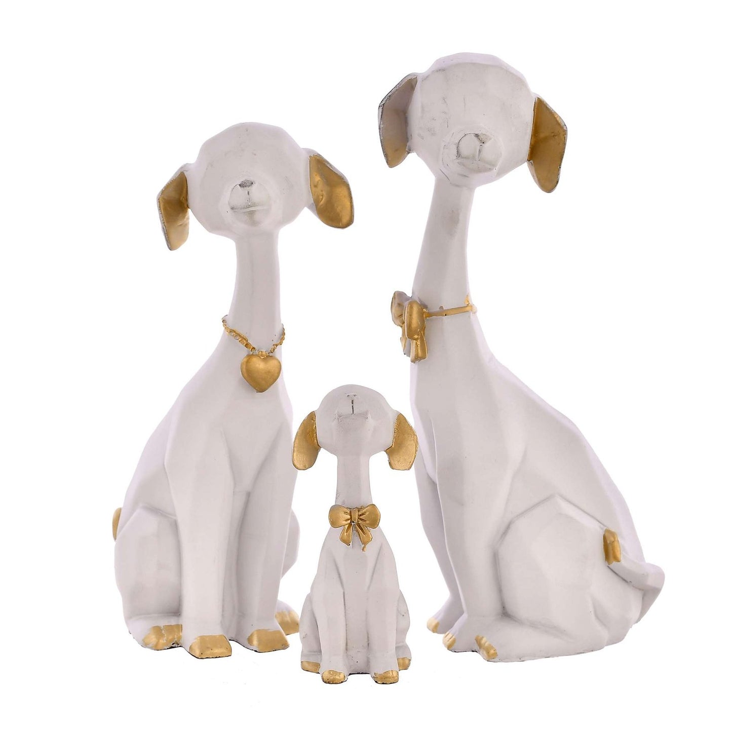 WHITE Golden Set of 3 Cute Dog Statues