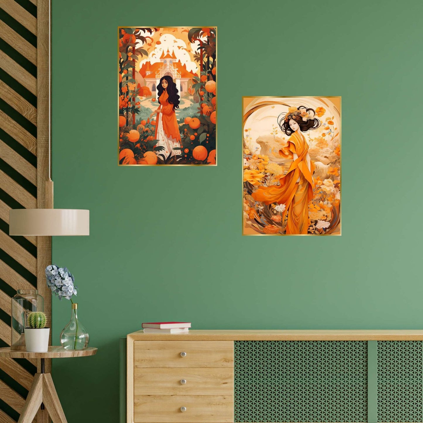 Set of Two Wall Paintings for Wall Dacoration Golden Framed Wall Paintings for Living Room & Bedroom Wall Art for Home Decoration & Office Wall Décor (14×11 inch CH-GD2-20)