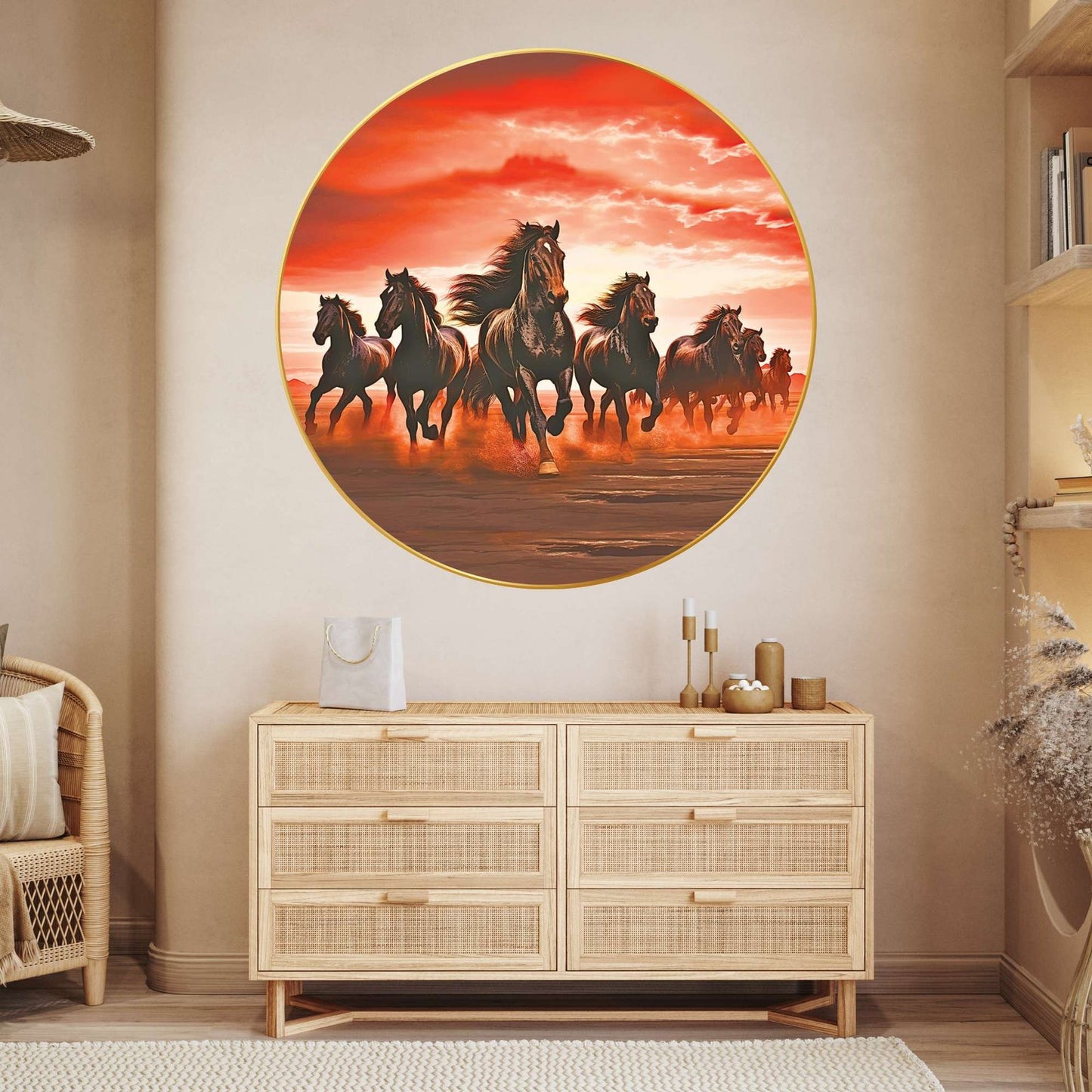 Wall Painting for Wall Decoration with Frame Sparkle Glossy Round Golden Framed Large Painting Office, Living Room, Bedroom, Home Decoration
