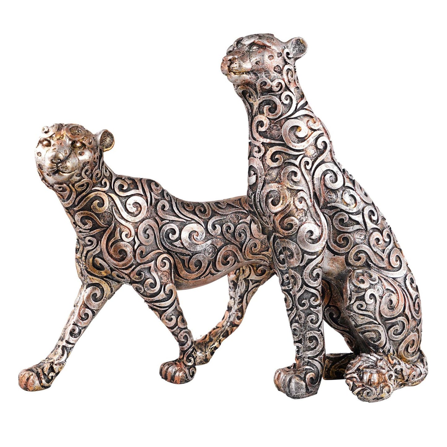 White Panther Standing Position Animal Showpiece Antique Sculpture for Home Decor Showpiece Figurine
