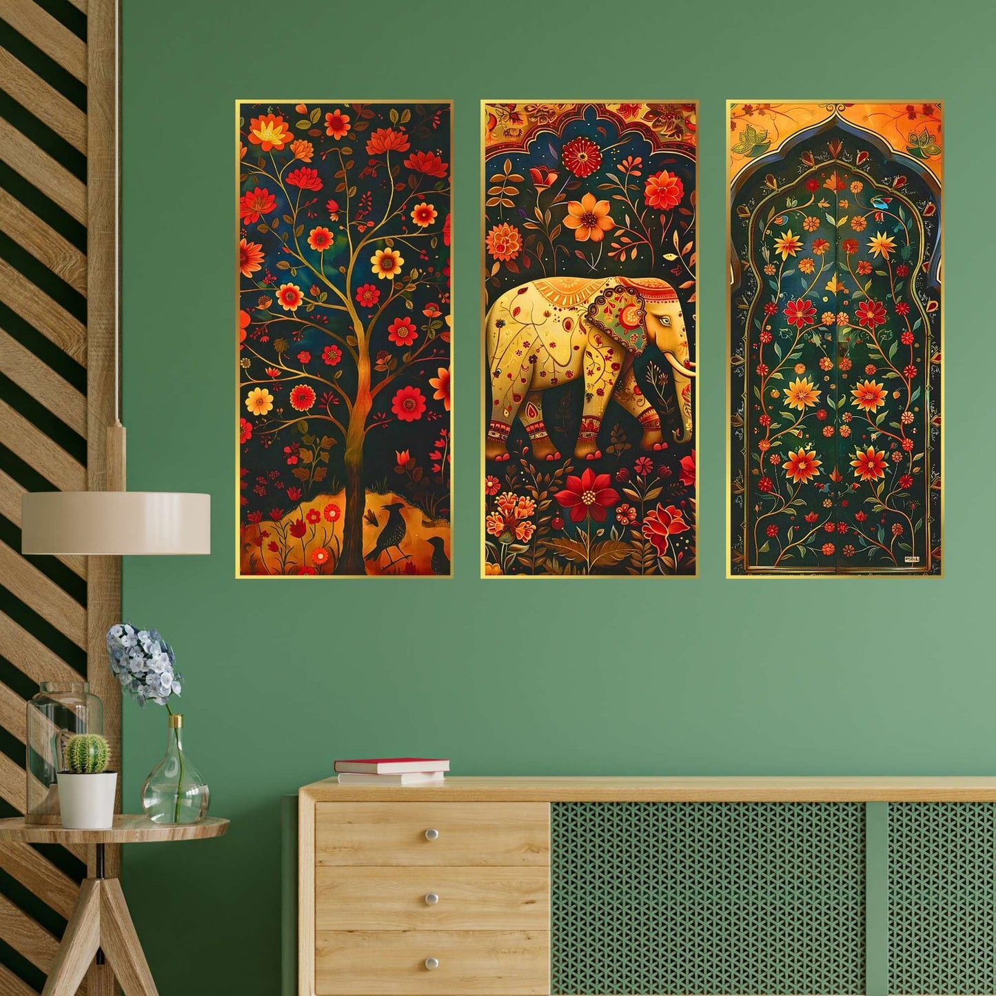 Set of Three large Wall Paintings for Wall Dacoration Golden Framed Wall Paintings for Living Room & Bedroom Wall Art for Home Decoration & Office Wall Décor (14×11 inch CH-LGD3-3)
